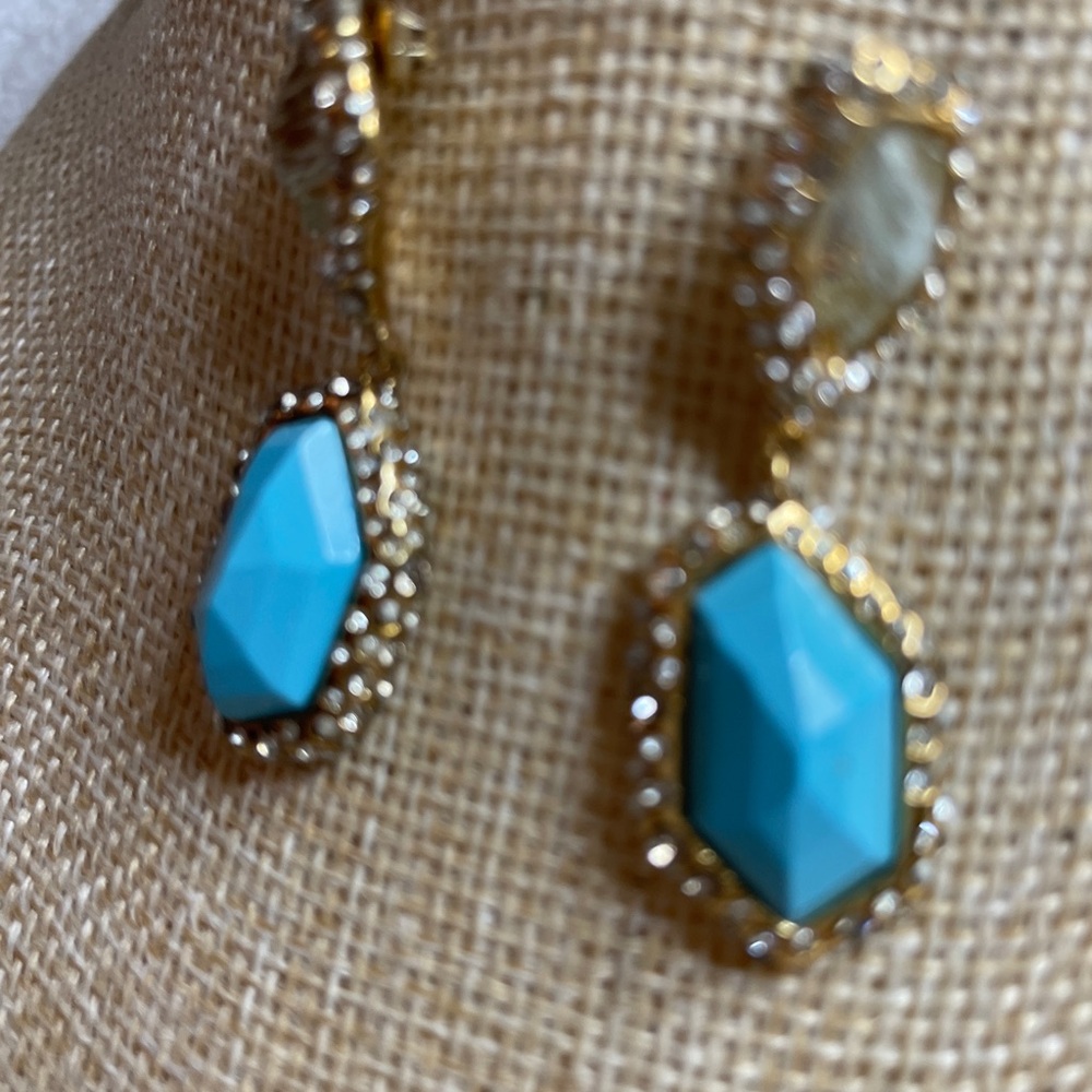 NWOT Alexis Bittar Turquoise And Crystal Pierced Earrings - Picture 2 of 6